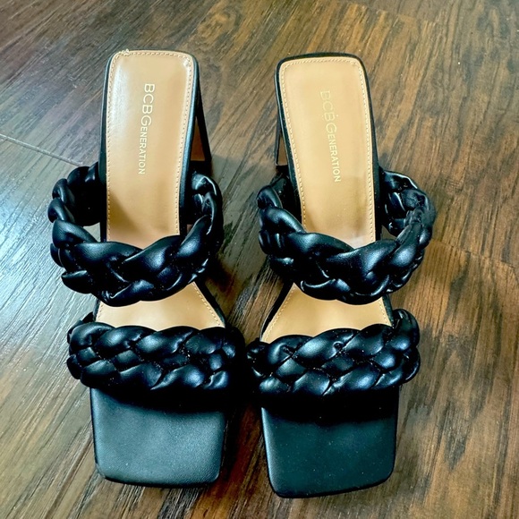 BCBG Shoes - BCBGeneration Finaa Double Braided Wide Block Heel Sandal Black Sz 10